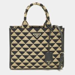 مملوكة مسبقًا Prada Symbole Small Beige/Black Embroidered Canvas Tote
