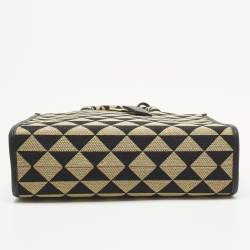 Pre Owned Prada Symbole Small Beige/Black Embroidered Canvas Tote