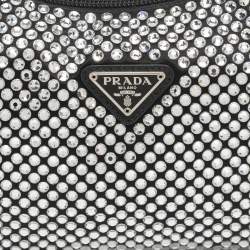Pre Owned Prada Re-Edition 2000 Black Satin and Crystals Shoulder Bag