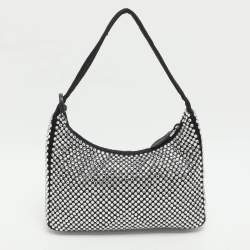 Pre Owned Prada Re-Edition 2000 Black Satin and Crystals Shoulder Bag