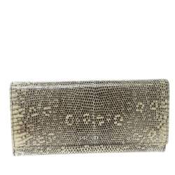 Pre Owned Prada Beige Lizard Continental Wallet