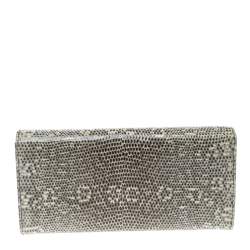 Pre Owned Prada Beige Lizard Continental Wallet