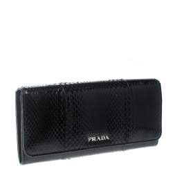 Pre Owned Prada Black Snakeskin Continental Wallet