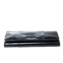 Pre Owned Prada Black Snakeskin Continental Wallet