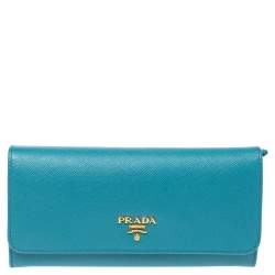 Pre Owned Prada Turquoise Saffiano Lux Leather Flap Continental Wallet