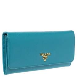 Pre Owned Prada Turquoise Saffiano Lux Leather Flap Continental Wallet