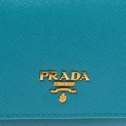 Pre Owned Prada Turquoise Saffiano Lux Leather Flap Continental Wallet