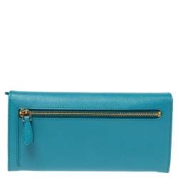 Pre Owned Prada Turquoise Saffiano Lux Leather Flap Continental Wallet