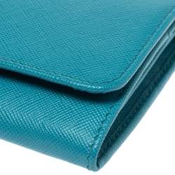 Pre Owned Prada Turquoise Saffiano Lux Leather Flap Continental Wallet