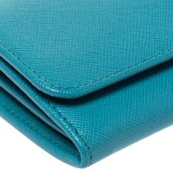 Pre Owned Prada Turquoise Saffiano Lux Leather Flap Continental Wallet