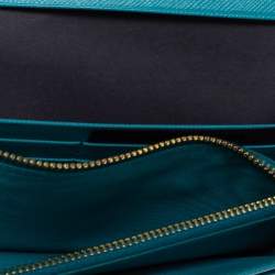Pre Owned Prada Turquoise Saffiano Lux Leather Flap Continental Wallet