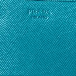 Pre Owned Prada Turquoise Saffiano Lux Leather Flap Continental Wallet