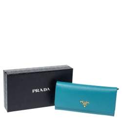 Pre Owned Prada Turquoise Saffiano Lux Leather Flap Continental Wallet