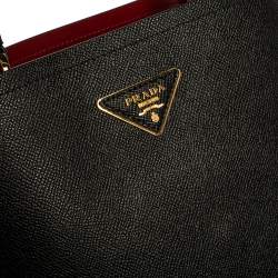 Pre Owned Prada Black Saffiano Leather Medium Panier Top Handle Bag