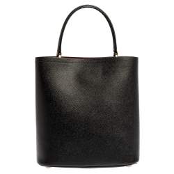 Pre Owned Prada Black Saffiano Leather Medium Panier Top Handle Bag