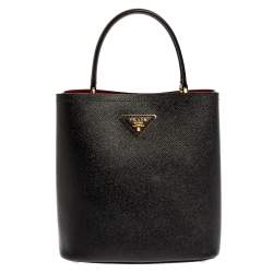 Pre Owned Prada Black Saffiano Leather Medium Panier Top Handle Bag