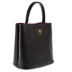 Pre Owned Prada Black Saffiano Leather Medium Panier Top Handle Bag