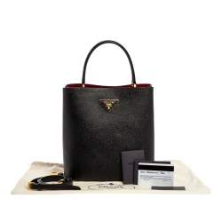 Pre Owned Prada Black Saffiano Leather Medium Panier Top Handle Bag