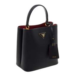 Pre Owned Prada Black Saffiano Leather Medium Panier Top Handle Bag