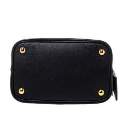 Pre Owned Prada Black Saffiano Leather Medium Panier Top Handle Bag