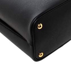 Pre Owned Prada Black Saffiano Leather Medium Panier Top Handle Bag