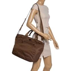 Pre Owned Prada Brown Tessuto Nylon Front Pocket Shopper Tote