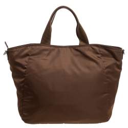 Pre Owned Prada Brown Tessuto Nylon Front Pocket Shopper Tote