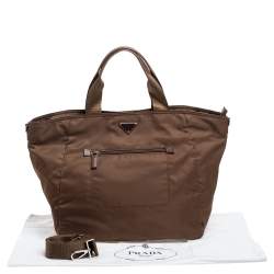 Pre Owned Prada Brown Tessuto Nylon Front Pocket Shopper Tote