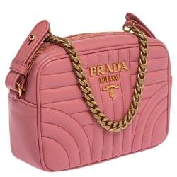 Pre Owned Prada Pink Diagramme Leather Camera Crossbody Bag