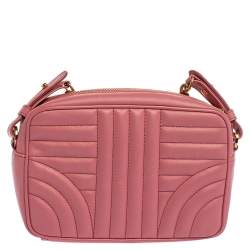 Pre Owned Prada Pink Diagramme Leather Camera Crossbody Bag