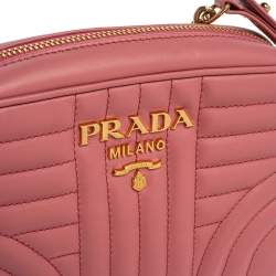 Pre Owned Prada Pink Diagramme Leather Camera Crossbody Bag