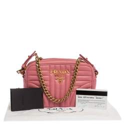 Pre Owned Prada Pink Diagramme Leather Camera Crossbody Bag