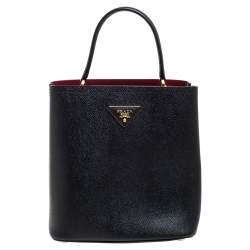 Pre Owned Prada Black Leather Medium Panier Top Handle Bag