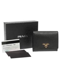 Pre Owned Prada Black Saffiano Lux Leather Compact Wallet
