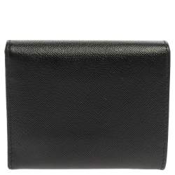 Pre Owned Prada Black Saffiano Lux Leather Compact Wallet