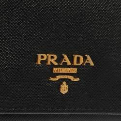 Pre Owned Prada Black Saffiano Lux Leather Compact Wallet