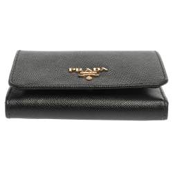 Pre Owned Prada Black Saffiano Lux Leather Compact Wallet