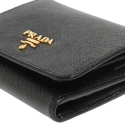 Pre Owned Prada Black Saffiano Lux Leather Compact Wallet