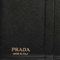 Pre Owned Prada Black Saffiano Lux Leather Compact Wallet