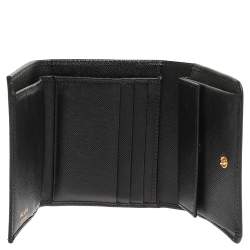 Pre Owned Prada Black Saffiano Lux Leather Compact Wallet