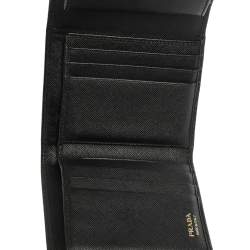 Pre Owned Prada Black Saffiano Lux Leather Compact Wallet