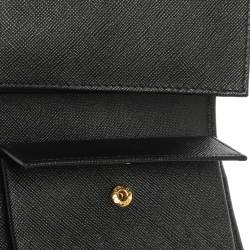 Pre Owned Prada Black Saffiano Lux Leather Compact Wallet