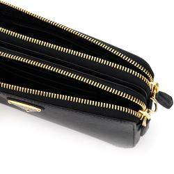 Pre Owned Prada Black Leather Double Zip Chain Mini Bag