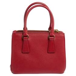 Pre Owned Prada Red Saffiano Lux Leather Micro Galleria Tote