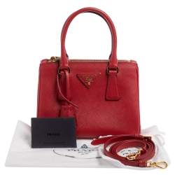Pre Owned Prada Red Saffiano Lux Leather Micro Galleria Tote