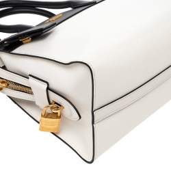 Pre Owned Prada White/Black Saffiano Lux And City Leather Medium Esplanade Satchel