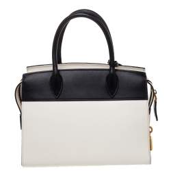 Pre Owned Prada White/Black Saffiano Lux And City Leather Medium Esplanade Satchel