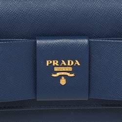 Pre Owned Prada Blue Saffiano Leather Bow Flap Wristlet
