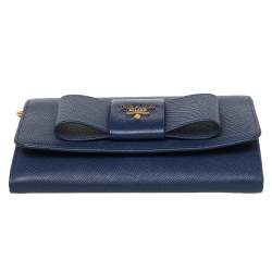 Pre Owned Prada Blue Saffiano Leather Bow Flap Wristlet