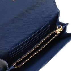 Pre Owned Prada Blue Saffiano Leather Bow Flap Wristlet